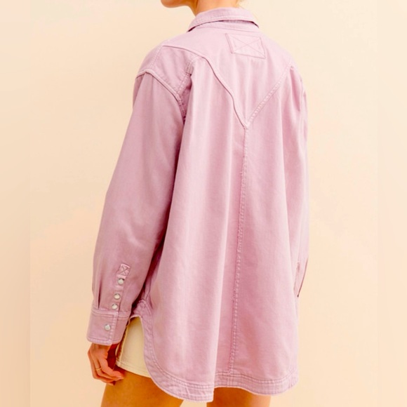 We The Free x Free People Westward Bound Lg Button Oversized Pink Shacket New - Picture 3 of 12